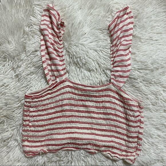 WILD FABLE • Red + White Striped Ruffle Cropped Tank Top - Picture 7 of 8